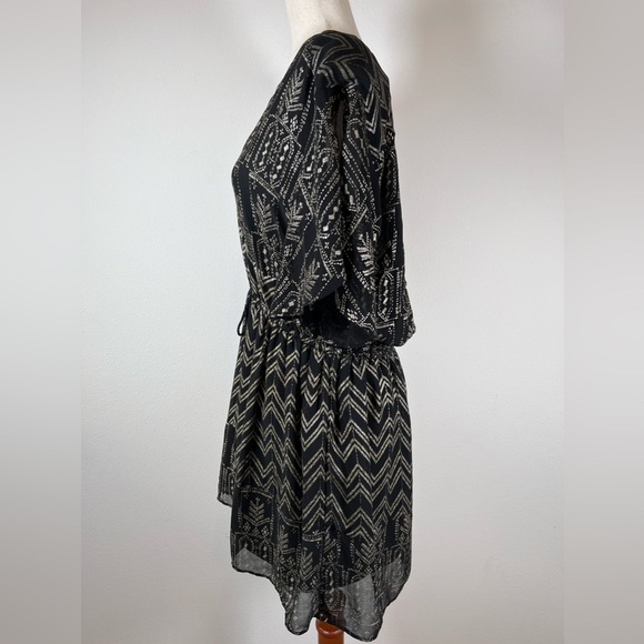 Free People Love My Chaos Tunic Dress Size Small Black Gold Geometric Drawstring - Picture 2 of 15